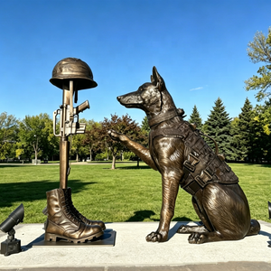 Sculpture en métal artisanale Loyal Guardian, <span class=keywords><strong>Berger</strong></span> <span class=keywords><strong>allemand</strong></span> en bronze avec chaîne dorée, pour jardins commémoratifs, décoration artistique extérieure - Product Image 6