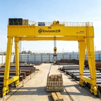 Promotion : Grue portique à double poutre montée sur rail, renforcée, résistante au vent, 25 tonnes, pour opération en cour préfabriqué de grande envergure