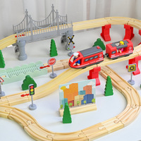Juguete de Tren de Madera 3D al por Mayor, Juego de Construcción de Ferrocarril con Montaña Rusa para Niños