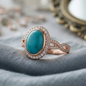 Anillo de Oro Amarillo Sólido de 14k de Alta Calidad con Turquesa Natural y Diamantes, Anillo de Boda, Joyería Fina al por Mayor, Proveedor de Joyería para Mujer - Product Image 1
