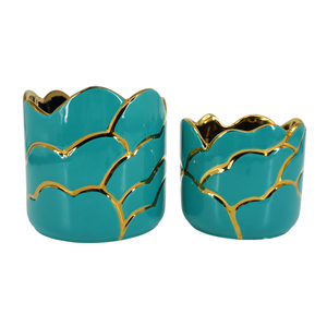 Vasi Decorativi Moderni con Finiture in Oro Turchese, Fioriere per Interni ed Esterni per Arredamento Casa - Product Image 2