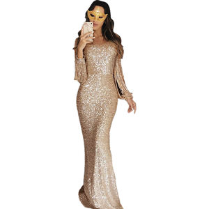 MINMIN Abbigliamento 021 Abito Lungo <span class=keywords><strong>da</strong></span> Donna Color Albicocca con Frange e Paillettes, Vestito <span class=keywords><strong>da</strong></span> <span class=keywords><strong>Sera</strong></span> per Feste - Product Image 4