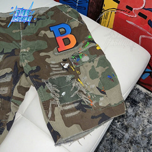 Pantalones Cortos Cargo Personalizados, Holgados, con Estampado Digital Completo, Bordado de Letras, Parche, de Lona, Sarga, Camuflaje - Product Image 2