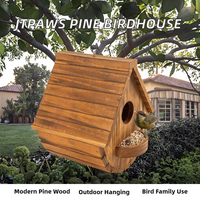 Nichoir moderne en pin pour oiseaux, à suspendre en extérieur, pour familles d'oiseaux (moussardes, pinsons, cardinaux), toutes saisons, jardin