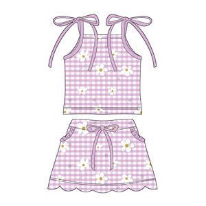 Popolare Completo Estivo Personalizzato per Bambine, Top Senza Maniche con Fiocco e Gonna a Balze, Set Sportivo per Bambine - Product Image 3