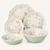 Service de vaisselle en mélamine écologique sans BPA, imprimé floral vintage, bord festonné, assiettes et bols élégants, passe au lave-vaisselle pour