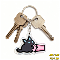 Porte-clés en acrylique chat noir mignon avec faisceau laser rose, breloque transparente double face pour clés, sacs et sacs à dos, accessoire pour amoureux des animaux