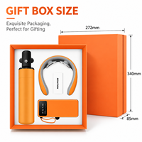 Ensemble Cadeau : Gourde de Voyage, Ventilateur Portable à Col, Batterie Externe avec Affichage Numérique pour le Bureau, les Voyages d'Été et les Cadeaux d'Entreprise
