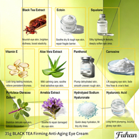 Crème Contour des Yeux Raffermissante au Thé Noir, Aloe Vera, Arnebia, Portulaca, Ectoïne, Squalane, Panthénol, Carnosine, Acide Hyaluronique – Anti-rides et Hydratante