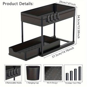 Organisateur d'armoire multi-grains à 2 niveaux, étagère de rangement en plastique pour salle de bain, cuisine, évier, comptoir, avec plateaux - Product Image 5