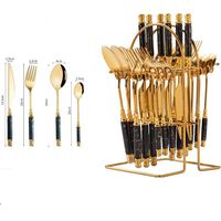 Vaisselle de luxe 24 pièces, couverts dorés, manche en céramique marbrée, cuillère, couteau et fourchette en acier inoxydable pour mariage