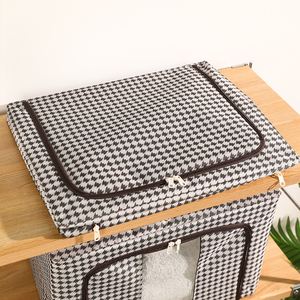 Armoire <span class=keywords><strong>de</strong></span> rangement pliable en tissu à motif <span class=keywords><strong>pied</strong></span>-<span class=keywords><strong>de</strong></span>-<span class=keywords><strong>poule</strong></span> rectangulaire, grande capacité, organisateur <span class=keywords><strong>de</strong></span> vêtements, boîte <span class=keywords><strong>de</strong></span> rangement pour vêtements, résistante à l'humidité - Product Image 5
