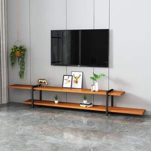 Meuble TV en bois massif, style nordique moderne minimaliste, extensible avec étagère de rangement pour petit appartement - Product Image 3