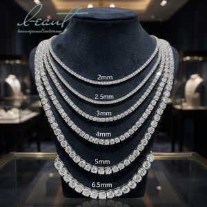 AMBER JEWELS Platinum Plated Silver Moissanite Round Brilliant Cut Luxury Link <b>Necklace</b> IGI Certified Unisex Wedding <b>Chain</b> - Product Image 3