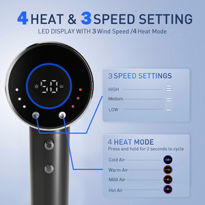 Secador de Pelo Profesional Multifuncional con Pantalla LCD Digital, Secador Iónico de Alta Velocidad para Salón, Hotel y Hogar - Product Image 3