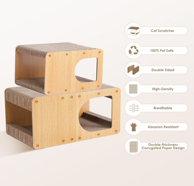2 Layer Classic Wood Eco-Friendly Cat Scratcher House for Cat Grinding Claw Rest Sleeping Nest