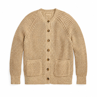 Cardigan en tricot épais pour femme, 100 % coton, style pêcheur, avec boutons et poches plaquées, idéal pour l'hiver, confortable et classique, vente en gros sur mesure
