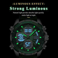 Jam Tangan Pria POEDAGAR E108 Quartz Analog LED Digital Chronograph Tali Kulit 3ATM Tahan Air Multi Fungsi Kalender Reloj