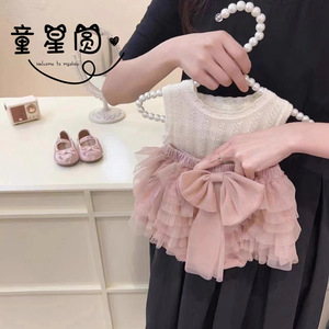 Tongxingyuan Girls Summer Tutu Skirt Pants Set Mesh Cake Skirt Vest Shorts A-Line Solid Color Cotton Outfit - Product Image 1