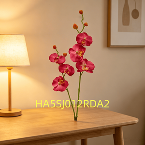 Tige d'orchidée Phalaenopsis artificielle durable à 6 fleurs <span class=keywords><strong>fuchsia</strong></span>, petite branche florale simulée en plastique à double fourche pour la décoration de bouquets - Product Image 1