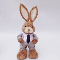 Figurine de lapin en paille faite à la main, décoration rustique de table pour Pâques, ornement animalier pour la présentation de printemps