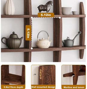 Solid Rubber <strong>Wood</strong> Floating Display Rack for Kitchen &amp; Living Room Minimalist Wall <strong>Shelf</strong> with 5-Tier Storage - Product Image 3
