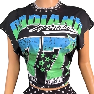 PEEQI - Conjunto de 2 Piezas para Mujer, Camiseta y Pantalones Cortos con Tiras, Estilo Casual Y2K - Product Image 2