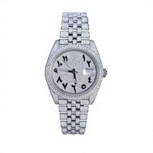 Montre en acier inoxydable avec cadran en verre Moissanite Iced Out, boîtier de luxe Hip Hop, étanche 10 bars, bracelet à fermoir, design personnalisé pour homme - Product Image 1