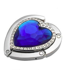 Support de sac à main pliable en forme de cœur scintillant avec crochet, support de sac à main de <span class=keywords><strong>table</strong></span>/bureau, robuste, avec strass, logo personnalisé, cadeau promotionnel - Product Image 1