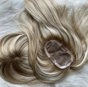 Highlight blonde mix #8 color straight 100% raw European human hair pieces for white women topper lace with pu base mono base