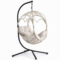 Fauteuil suspendu en osier style bohème, forme dôme à pétales ondulés, avec base croisée et coussin moelleux, pour terrasse, porche, balcon, jardin
