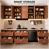 Îlot de cuisine modulaire de luxe moderne de style Shaker, prêt à assembler, avec portes vitrées, écologique et ignifuge, vente en gros