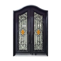 Porte d'entrée en fer forgé à double entrée de style moderne en ligne, ouverture en Chine, achat extérieur de villa, verre et acier inoxydable inclus