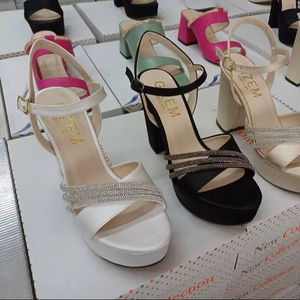 รองเท้าส้นสูงแบบสวมประดับเพชรสำหรับผู้หญิง ส้นสูง 9 ซม. ไซส์ 36-40 ผลิตในตุรกี - Product Image 1