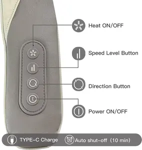 Commercio all'ingrosso della fabbrica scialle di massaggio 3D Shiatsu dietro collo e spalla massaggiatore profondo per impastare sollievo dal dolore del collo vibratore - Product Image 5
