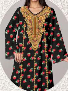 Vestido Estampado Zifeng OEM <span class=keywords><strong>de</strong></span> Oriente Medio y Sudeste Asiático, Cuello en V, Manga Larga, Holgado, Informal, <span class=keywords><strong>de</strong></span> Primavera, Poliéster, CE - Product Image 6