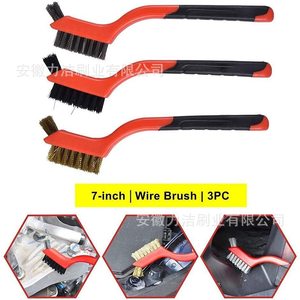 Ensemble de brosses métalliques de 7 pouces, outil de nettoyage de voiture, 3 pièces, pour le nettoyage des interstices des garnitures de pneus - Product Image 1