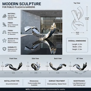 Scultura Astratta a Nastro in Acciaio Inossidabile Argentato Lucido Personalizzata per Giardini Moderni, Piazze e Decorazioni Paesaggistiche Immobiliari - Product Image 4