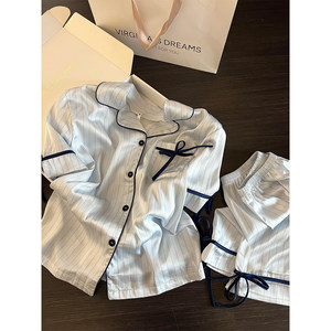 Hoogwaardige ijszijden pyjama's in Franse stijl voor dames, nieuw zomermodel, geschikt om uit te gaan, korte mouwen, korte broek, huiskledingset 2 - Product Image 2