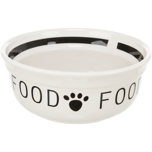 Tazón de cerámica para comida de mascotas de 0.25 L, blanco con diseño de huellas negras para perros y gatos - Product Image 2