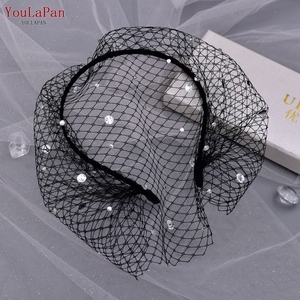 YouLaPan Voile de mariée court, accessoire pour <span class=keywords><strong>cheveux</strong></span>, bandeau en résille, pour fête/<span class=keywords><strong>mariage</strong></span>, avec perles en strass, coiffe monocouche VA12-B - Product Image 1