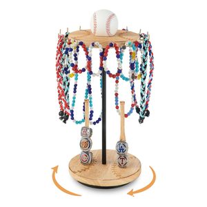 <b>Rotating</b> Wooden <b>Display</b> Rack For Baseball Rings Solid Wood Storage <b>Stand</b> With Baseball Top And Team Rings Holder - Product Image 1