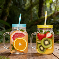 Bouteille en verre classique économique de 16 oz et 32 oz pour jus, bocal Mason en verre avec pailles, couvercles et poignée, tasse à boire avec couvercle