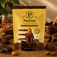 Kindveilige staande pouch verpakking met ritssluiting voor amandelchocolade en nutraceutische producten voor de markt.