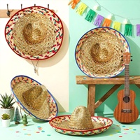 Nouvel Arrivage Chapeau de Paille Sombrero Mexicain Coloré Tressé à Large Bord, Chapeau de Soleil, Accessoire Photo pour Fête et Célébration de Fiesta Mexicaine