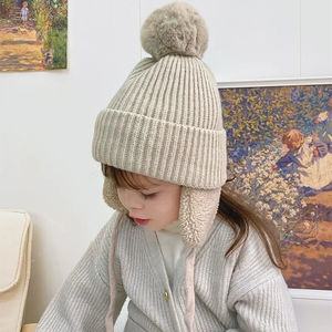 <span class=keywords><strong>Bonnet</strong></span> pour bébé 2-8T <span class=keywords><strong>Bonnet</strong></span> à <span class=keywords><strong>gros</strong></span> <span class=keywords><strong>pompon</strong></span> <span class=keywords><strong>avec</strong></span> oreillettes en laine et peluche pour enfants <span class=keywords><strong>Bonnet</strong></span> tricoté pour filles et garçons Hiver Épais et chaud Accessoires pour enfants - Product Image 2