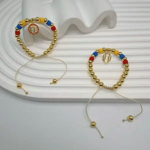 Pulsera de cuentas con dijes de circonita cúbica (CZ) de moda (corazón/cruz) y cuentas de colores chapadas en oro, pulsera con conector de estrella de circonita cúbica (CZ) para niños - Product Image 3