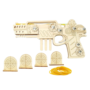 Pistola de juguete de madera con banda elástica, rompecabezas 3D, manualidad DIY para niños de 8 a 13 años, color madera natural, modelo de ensamblaje mecánico. - Product Image 1