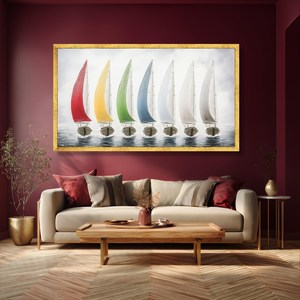 Toile d'art sur le thème des voiliers colorés, paysage marin sur eau calme, affiche imprimée sur toile murale pour la décoration de la pièce - Product Image 2