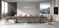 Bureau de direction en bois moderne de haute technologie en forme de L avec gestion des câbles et rangement, finition noire de luxe